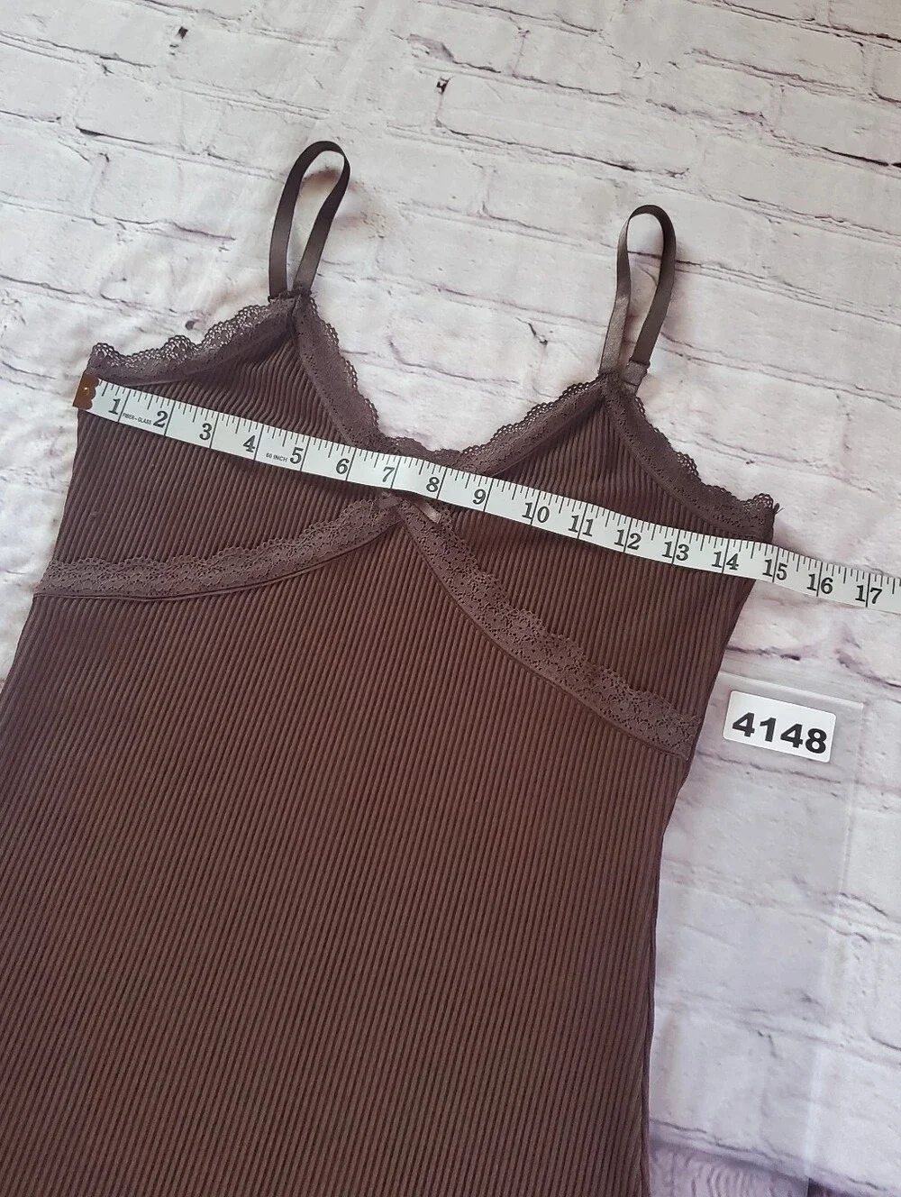 Divided Y2K Brown Ribbed Lace-Trim Slip Mini Dress Babydoll Festival Grunge Smal